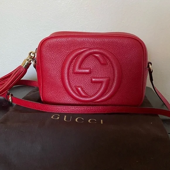 Gucci Soho Red Pebbled Leather Crossbody Bag with tassel - Picture 7 of 11